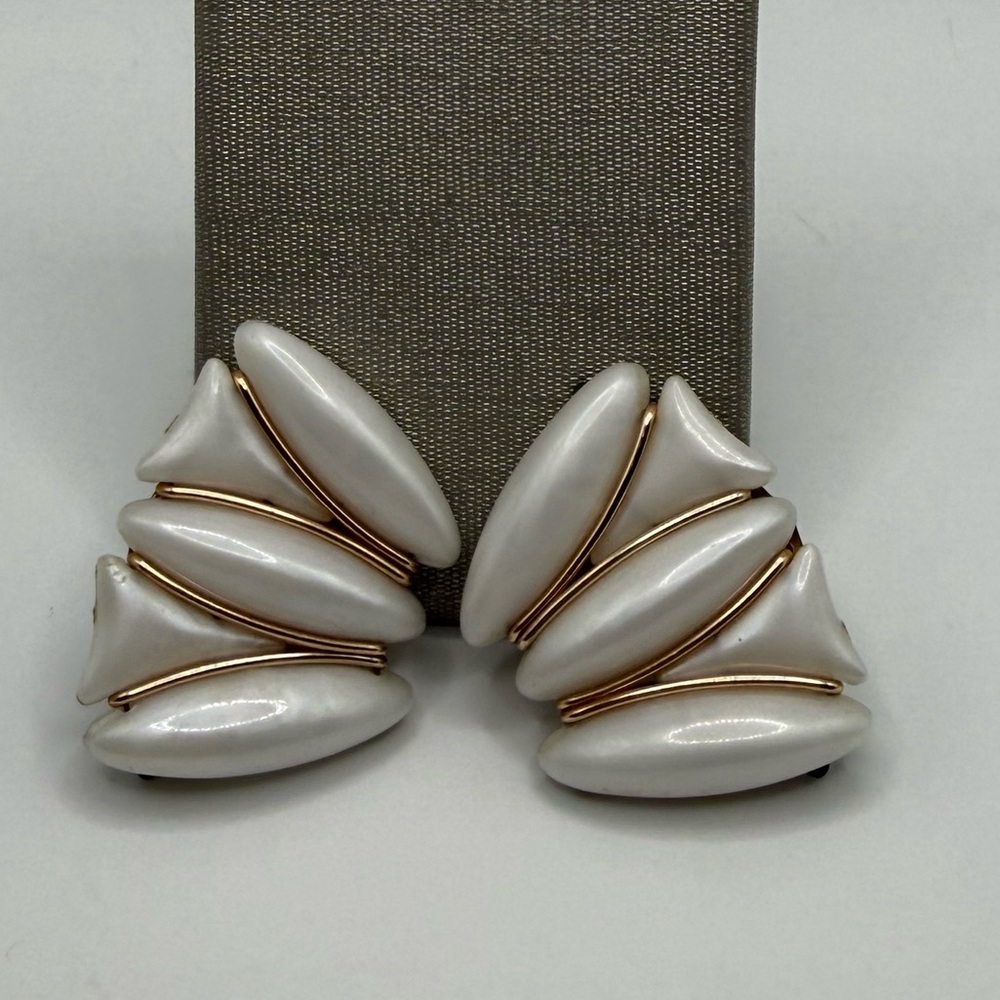 Vintage Western Germany White Lucite Clip Earrings